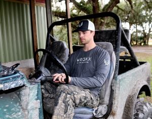 Steel Blue Camp Shirt sitting in Jeep